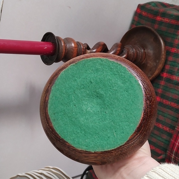 Carved Wood Barley Twist Taper Candle Stick Holders Vintage Antique Set 2 - Picture 8 of 10